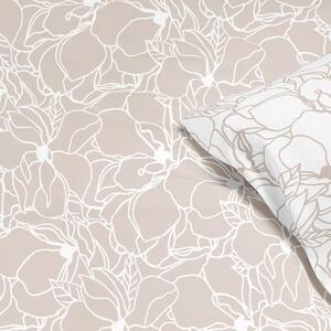 Goldea bavlnené posteľné obliečky - vzor 1007 biele kvety na svetle béžovom 140 x 220 a 70 x 90 cm