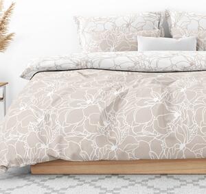 Goldea bavlnené posteľné obliečky - vzor 1007 biele kvety na svetle béžovom 140 x 220 a 70 x 90 cm
