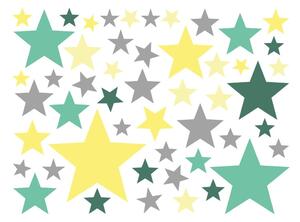 Sada 50 nástenných samolepiek Ambiance Stars Green and Yellow