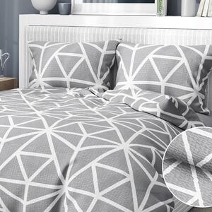 Goldea krepové posteľné obliečky deluxe - vzor 1049 biele geometrické tvary na sivom 220 x 200 a 2ks 70 x 90 cm