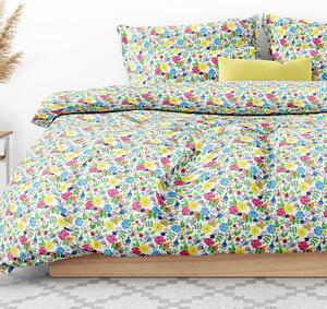 Goldea bavlnené posteľné obliečky - vzor 1062 farebné kvetiny na bielom 140 x 200 a 70 x 90 cm