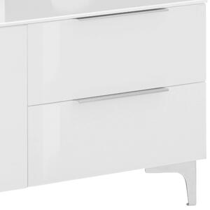 TV stolík BENTLEY biela matná/biele sklo, šírka 135 cm