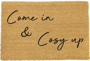 Čierna rohožka z prírodného kokosového vlákna Artsy Doormats Come In & Cosy Up, 40 x 60 cm