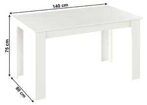 TEMPO Jedálenský stôl, biela, 140x80 cm, GENERAL NEW