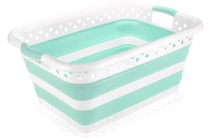 Bielo-tyrkysový skladací kôš na bielizeň Addis Collapsible Laundry Basket