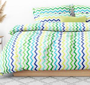 Goldea bavlnené posteľné obliečky - zelené a modré cik-cak prúžky 140 x 220 a 70 x 90 cm