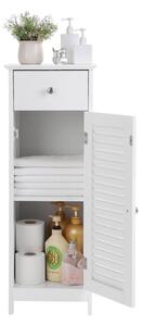 Biela kúpeľňová skrinka so zásuvkou a dvierkami Songmics, výška 89 cm