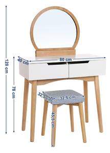 Drevený toaletný stolík so zrkadlom, stoličkou a dvoma zásuvkami Songmics