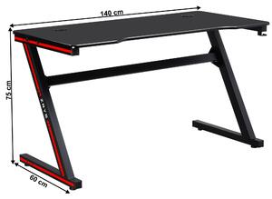 TEMPO Herný stôl / počítačový stôl, čierna / červená, MACKENZIE 140cm