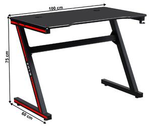 KONDELA Herný stôl/počítačový stôl, čierna/červená, MACKENZIE 100cm