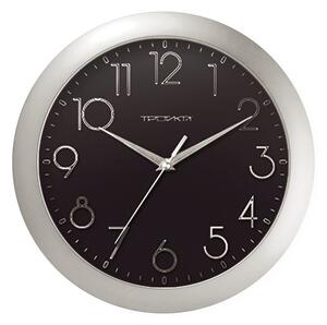 Nástenné hodiny s minerálnym sklom Troyka čierno-strieborná, pr. 29 cm