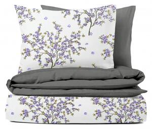 Ervi bavlnené obliečky DUO - kvitnúce fialový strom/šedý