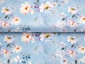Zamatová látka Tamara TMR-044 Jarné kvety na nebesky modrom - šírka 140 cm
