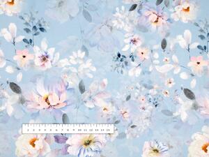 Zamatová látka Tamara TMR-044 Jarné kvety na nebesky modrom - šírka 140 cm