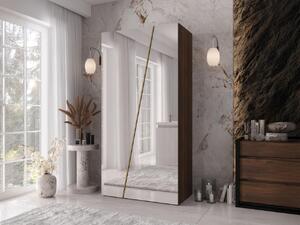 Mirjan24 Šatníková skriňa so zrkadlom Grelipt 2L 100 cm, Farby: orech warmia / orech warmia + zlatá 5903211528569