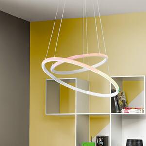 LED závesné svietidlo Axis, Ø 60/40 cm, biela, kov, RGB, Biela / opálová, Obývacia izba / jedáleň, kov, Moderný, Závesné svietidlo