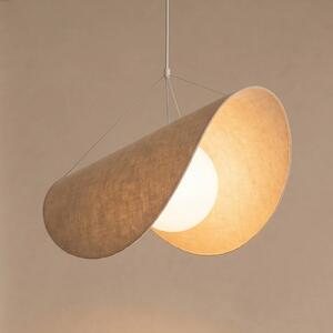 Lucande LED závesné svietidlo Sansibar, biele, ľanové, 1-pl., Krémová / jantárovo žltá, Obývacia izba / jedáleň, Textil / látka / hodváb, Dizajn, Závesné svietidlo