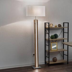 Globo Stojacia lampa Forest, drevo/béžová, textil, E27 + LED, stmievateľné, Tmavé drevo, Obývacia izba / jedáleň, Drevo, Stojaca lampa