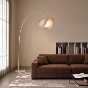LED oblúkové svietidlo Lucande Sansibar, béžové, 180 cm, stmievateľné, Krémová / jantárovo žltá, Obývacia izba / jedáleň, Textil / látka / hodváb, Dizajn, Oblúková stojaca lampa