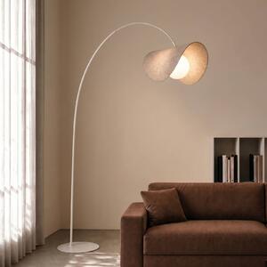 Lucande LED oblúkové svietidlo Sansibar, béžové, 180 cm, stmievateľné, Krémová / jantárovo žltá, Obývacia izba / jedáleň, Textil / látka / hodváb, Dizajn, Oblúková stojaca lampa