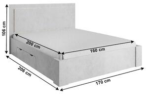 KONDELA Manželská posteľ 160x200cm, úložný priestor, sivý betón, ALDEN