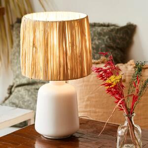 COREP Stolová lampa Paros, biela/prírodná, výška 34 cm, ratan/keramika, Biela / opálová, Obývacia izba / jedáleň, Keramický, Stojacie svietidlo