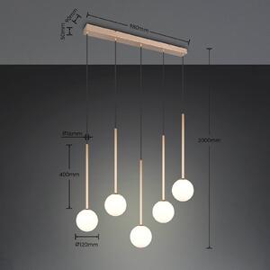 Trio Lighting Závesné svietidlo Firano, zlatá, dĺžka 107 cm, kovová, 5-pl., Mosadz / zlato, Obývacia izba / jedáleň, kov, Moderný, Závesné svietidlo