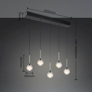 Trio Lighting LED závesné svietidlo Calista, chróm, dĺžka 100 cm, kov/sklo, 5-pl. žiarovky, Chrómová / strieborná, Obývacia izba / jedáleň, kov, Moderný, Závesné svietidlo