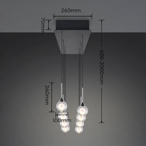 Trio Lighting LED závesné svietidlo Calista, chróm, dĺžka 90 cm, kov/sklo, 8-pl. žiarovky, Chrómová / strieborná, Obývacia izba / jedáleň, kov, Moderný, Závesné svietidlo