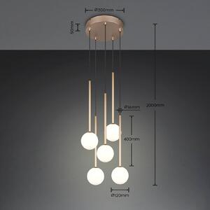 Trio Lighting Závesné svietidlo Firano, zlatá, Ø 36 cm, kov, 5-pl., Mosadz / zlato, Obývacia izba / jedáleň, kov, Moderný, Závesné svietidlo