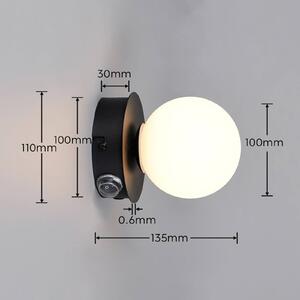 Trio Lighting Nástenné svetlo Alfio, Ø 11 cm, matná čierna, kov/sklo, IP44, Čierna, Kúpeľňa, kov, Moderný