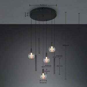 Trio Lighting LED závesné svietidlo Melaro, Ø 59 cm, čierna, kov/sklo, 7-pl., Čierna, Obývacia izba / jedáleň, kov, Závesné svietidlo