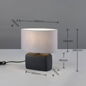 Trio Lighting Stolová lampa Livare, výška 24 cm, sivá/čierna, betón/látka, Čierna, Obývacia izba / jedáleň, Betón, Stojacie svietidlo