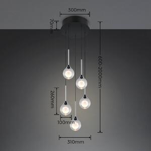 Trio Lighting LED závesné svietidlo Calista, chrómová, Ø 31 cm, kov/sklo, 5-pl. žiarovky, Chrómová / strieborná, Obývacia izba / jedáleň, kov, Moderný, Závesné svietidlo