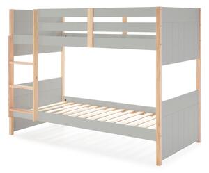 Sivá detská poschodová posteľ s nohami z borovicového dreva Marckeric Kiara, 90 x 190 cm