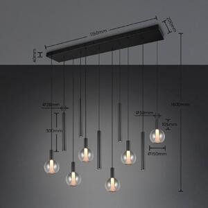 Trio Lighting LED závesné svietidlo Melaro, dĺžka 120 cm, čierna, kov/sklo, 11-pl., Čierna, Obývacia izba / jedáleň, kov, Závesné svietidlo