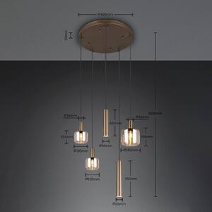 Trio Lighting Závesné svietidlo Mataro, béžová, Ø 55 cm, 5-pl., sklo/kov, Krémová / jantárovo žltá, Obývacia izba / jedáleň, Sklo, Moderný, Závesné svietidlo