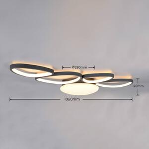Trio Lighting Stropné LED svetlo Amelio, čierne, 102 cm, diaľkové ovládanie, Biela / opálová, Obývacia izba / jedáleň, Plast, Moderný
