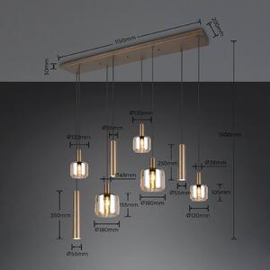 Trio Lighting Závesné svietidlo Mataro, platinová farba, 118 cm, 8-pl., sklo/kov, Hliník / sivá / zinok, Obývacia izba / jedáleň, Sklo, Moderný, Závesné svietidlo