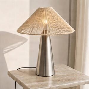 Lucande Stolová lampa Stephane, niklová, výška 50 cm, konopné lano, Krémová / jantárovo žltá, Obývacia izba / jedáleň, Textil / látka / hodváb, Moderný, Stojacie svietidlo