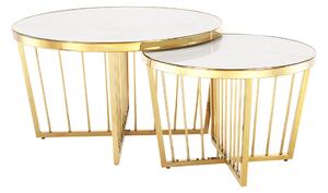 Konferenčné stolíky, set 2 ks, svetlý mramor/zlatý náter, EDLEN