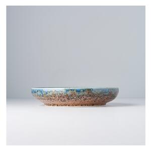 Béžovo-modrý keramický tanier so zdvihnutým okrajom MIJ Earth & Sky, ø 22 cm