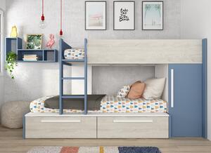 Poschodová posteľ so skriňou EMMET I pínia cascina/modrá, 90x200 cm