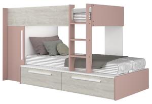 Poschodová posteľ so skriňou EMMET I pínia cascina/staroružová, 90x200 cm