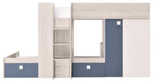 Poschodová posteľ so skriňou a úložným priestorom EMMET III pínia cascina/modrá, 90x200 cm