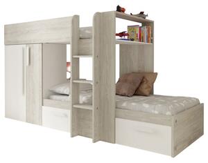 Poschodová posteľ so skriňou a úložným priestorom EMMET III pínia cascina/biela, 90x200 cm