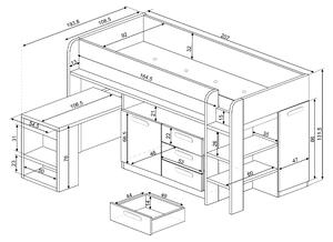 Poschodová posteľ so stolom EMMET IV pínia cascina/biela, 90x200 cm