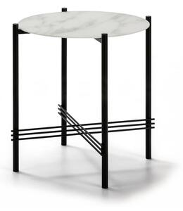 Bielo-čierny odkladací stolík so sklenenou doskou v mramorovom dekore Marckeric, ø 47 cm