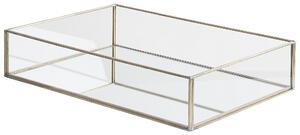 Ozdobný podnos strieborný kovový rám sklo so zrkadlovým efektom 30 x 20 cm obdĺžnikový elegantný