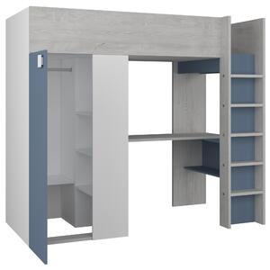 Poschodová posteľ so skriňou a stolom EMMET V pínia cascina/modrá, 90x200 cm